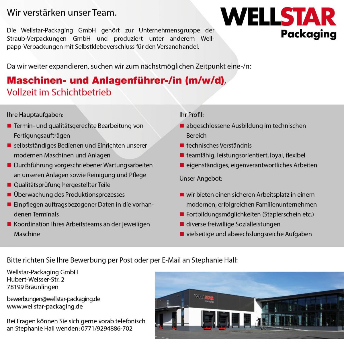Stellenanzeige Maschinenführer