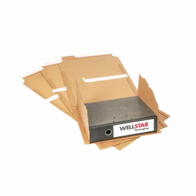 Ordner Pack Wickelverpackung braun A4 flach befuellt